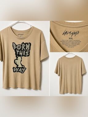🔥Lady Gaga Tan 'Born This Way' Short Sleeve Graphic Tee